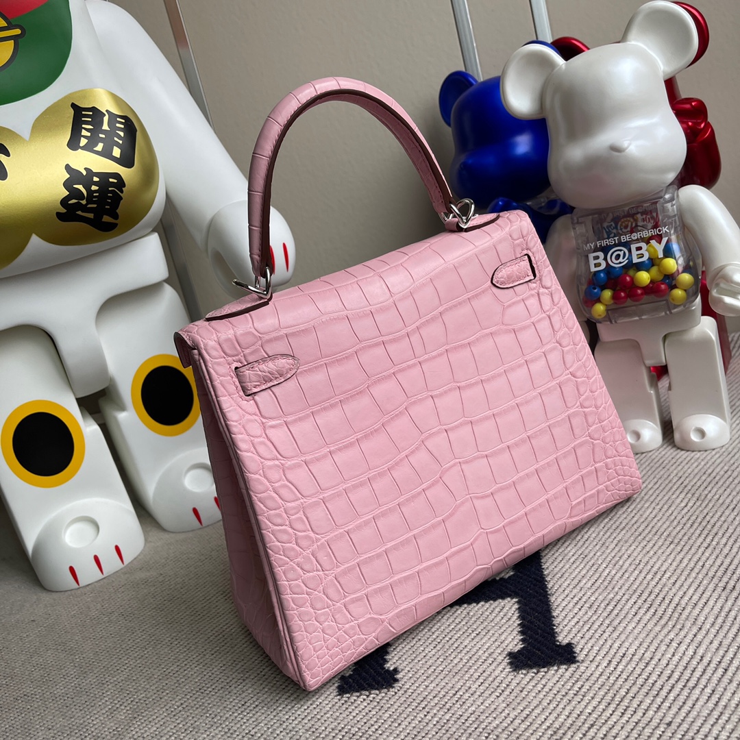 에르메스 켈리백25 핑크 은장 악어가죽